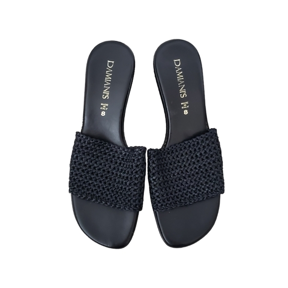 Damiani's Black Wedge Woven Top Slip On Sandals - Picture 2 of 11
